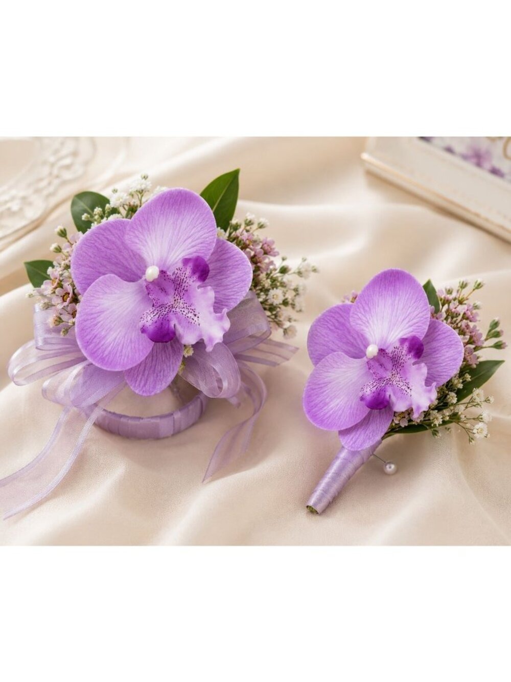 Purple Lavender Touch Orchid Heads Set of 2, 3.5 Inch Phalaenopsis Blooms - Picture 3 of 8